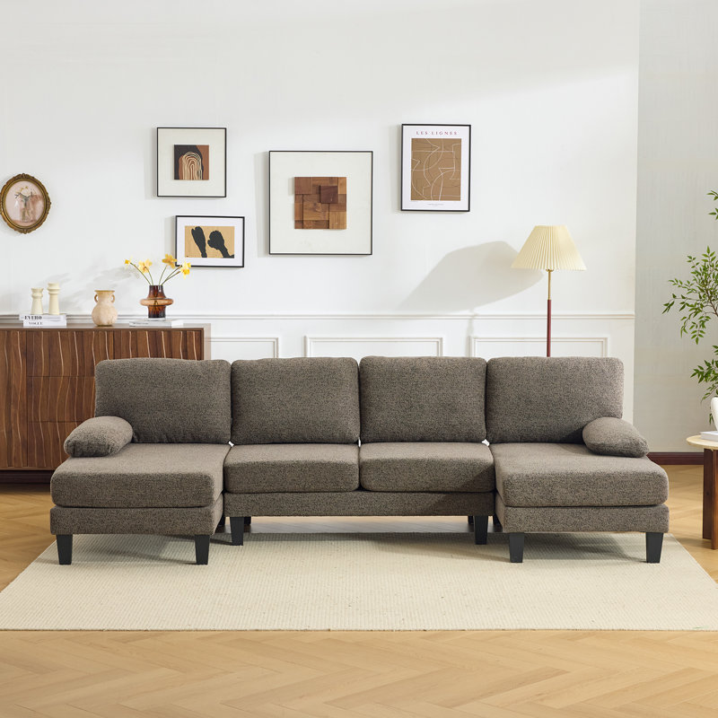 110'' W Pillow Top Arm Coffee Brown Chenille Sectionals, Coffee Brown Chenille