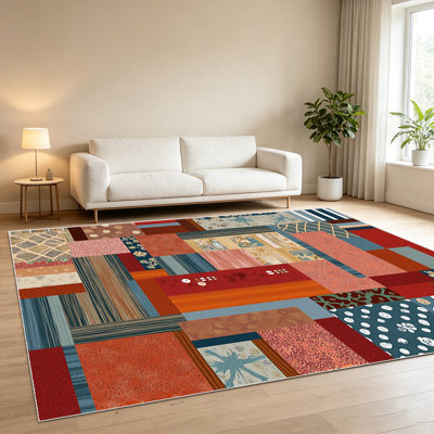 1PC Patchwork Style Area Rugs for Living Room, Soft and Comfortable, Suitable for all seasons, easy - to - maintain, machine washable Indoor floor mat, Under Table Farmhouse suitable for Bedroom, Dining Room, Kitchen, Hallway, Patio, Home Decor,...