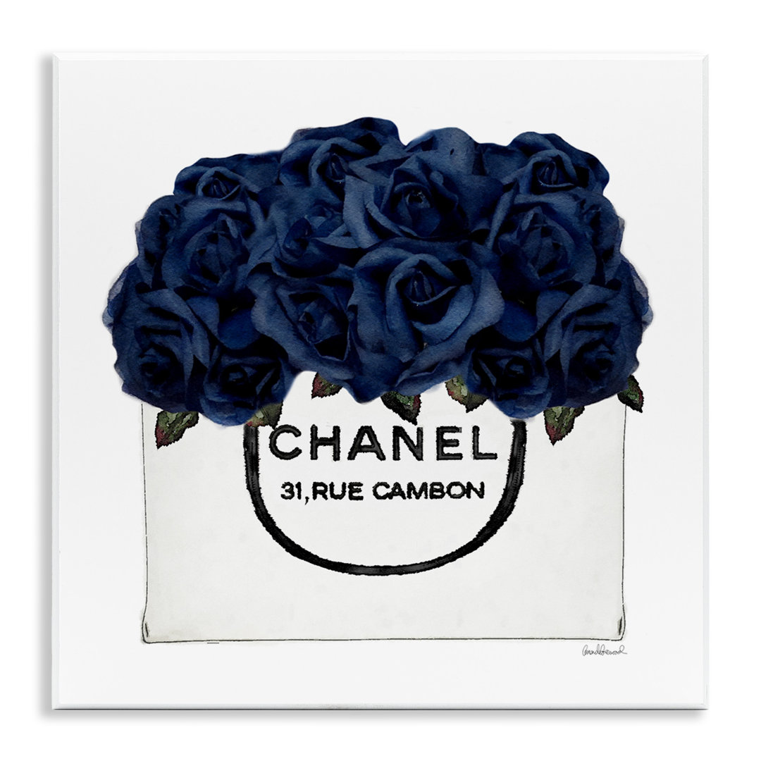 Chic Navy Blue Roses In Glam Fashion Bag XXL Stretched Canvas Wall Art By Amanda Greenwood Stupell Industries