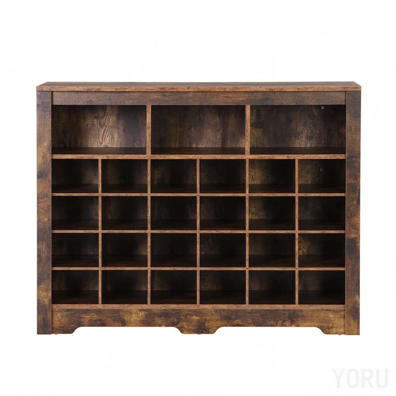 24" Shoe Cubby Console, Curved Base - Rustic Brown