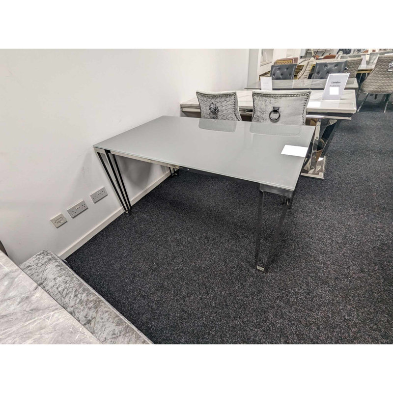 Chanton Metal Base Dining Table, Grey Ceramic, H75 x L120 x W90 cm