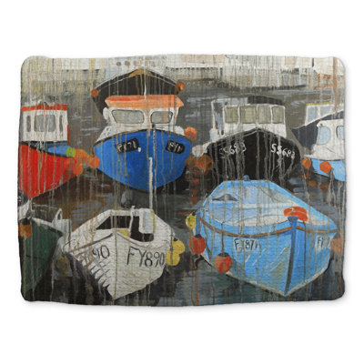 Napperon bateau bleu tressé - couleur pluie décolorante