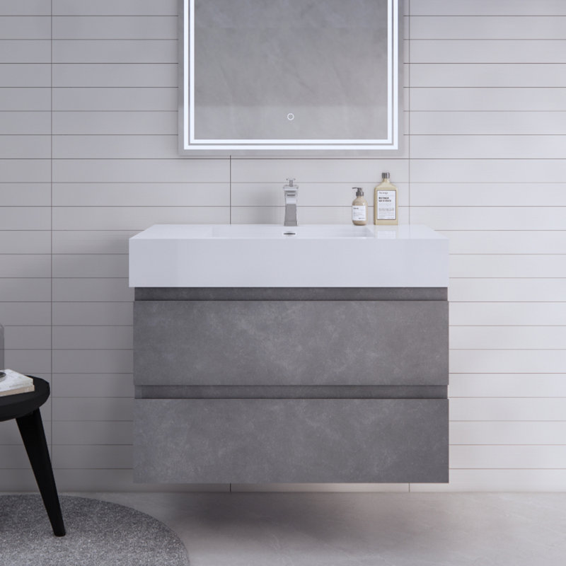 Babajide 35.5'' Single Bathroom Vanity with Acrylic Top, Cement Gray