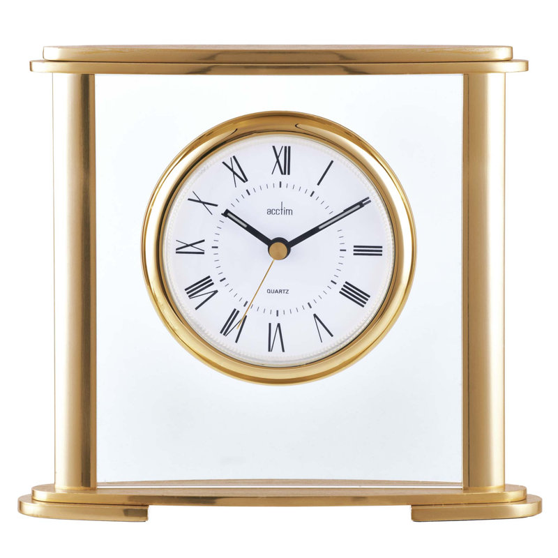 Acctim Colgrove Mantel Clock Quartz Polished Metal & Glass Floating Effect Gold
