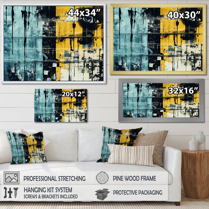 Urban Odyssey Collages II - Collages abstraits, impressions sur toile, Toile tendue, H 28 po x l 60 po x P 1,5 po