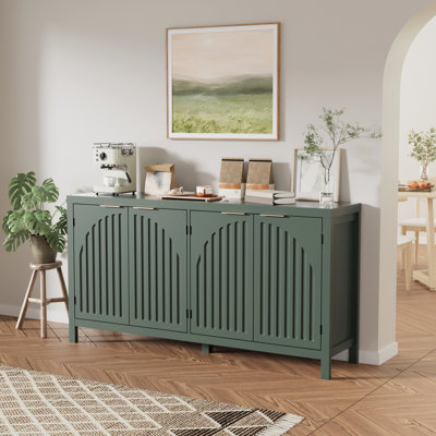 58" Wood Arched Buffet Cabinet, Buffet Sideboard Cabinet with 4 Doors and Adjustable Shelves, Spacious Storage, Coffee Bar Storage Cabinet for Kitchen, Living Room