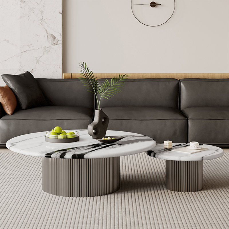 Italian simple round marble coffee table, 14.2" H x 39.4" W x 39.4" L