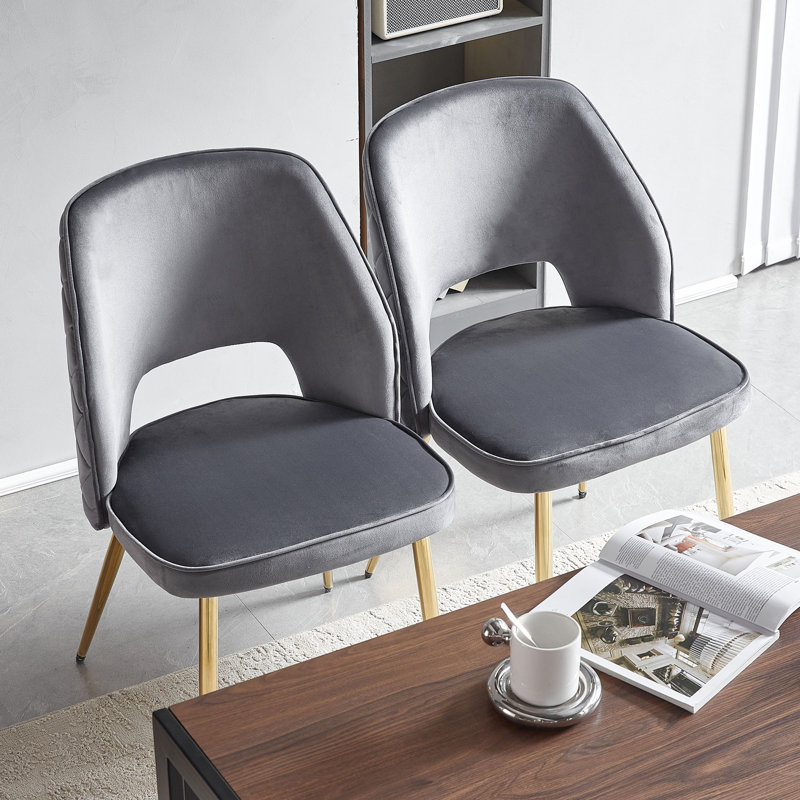 17.71'' H Velvet Upholstered Side Chair, Gray Velvet, 2