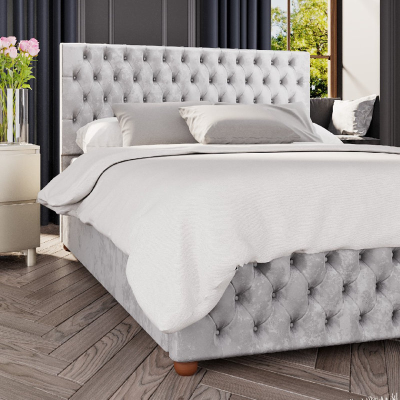 Upholstered Ottoman Bed, Silver, Super King (6')