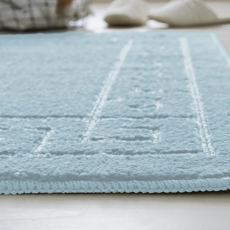 2 Piece Bathroom Rug Set Greek Key Pattern Bath Mat & Pedestal Mat Non Slip Rubber Back Soft Absorbent Mats, Aqua