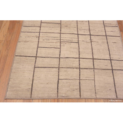 Tapis de couloir moderne à motif géométrique simpliste ivoire / crème / brun One-of-a-Kind