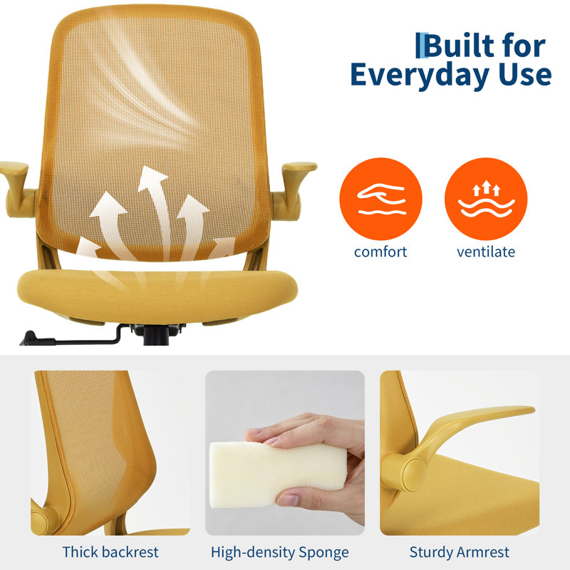 Fauteuil de bureau pivotant à hauteur réglable, Yellow, Yellow