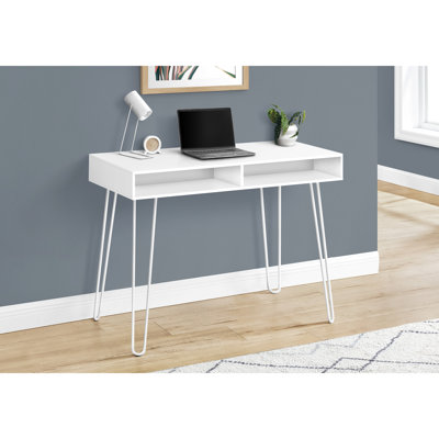 Modern White Computer Desk With Storage Drawers For Home Office Work Laminate Metal Base And Efficient
