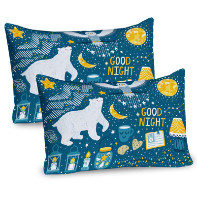 Ambesonne Sleep Pillow Sham 2 Pack Polar Bear Snowy Owl Winter Slate Blue Yellow -  pil-2_84555_36x20