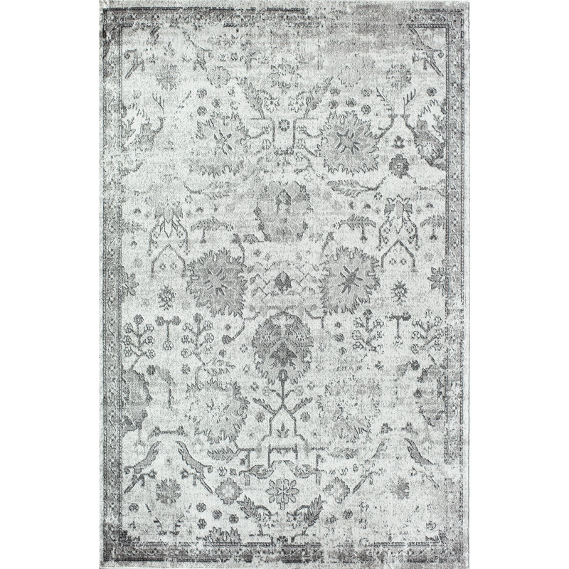 Freya Farmhouse Icy Grey Area Rug, Rectangle 5' x 7'