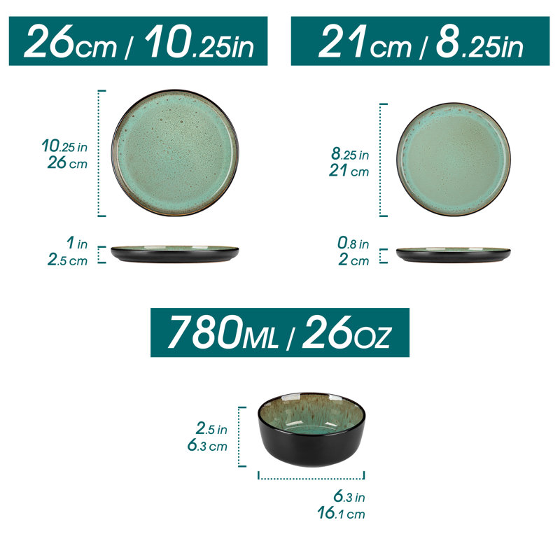 Ambrru Stoneware Dinnerware Set 12 Piece - Service for 4, Green