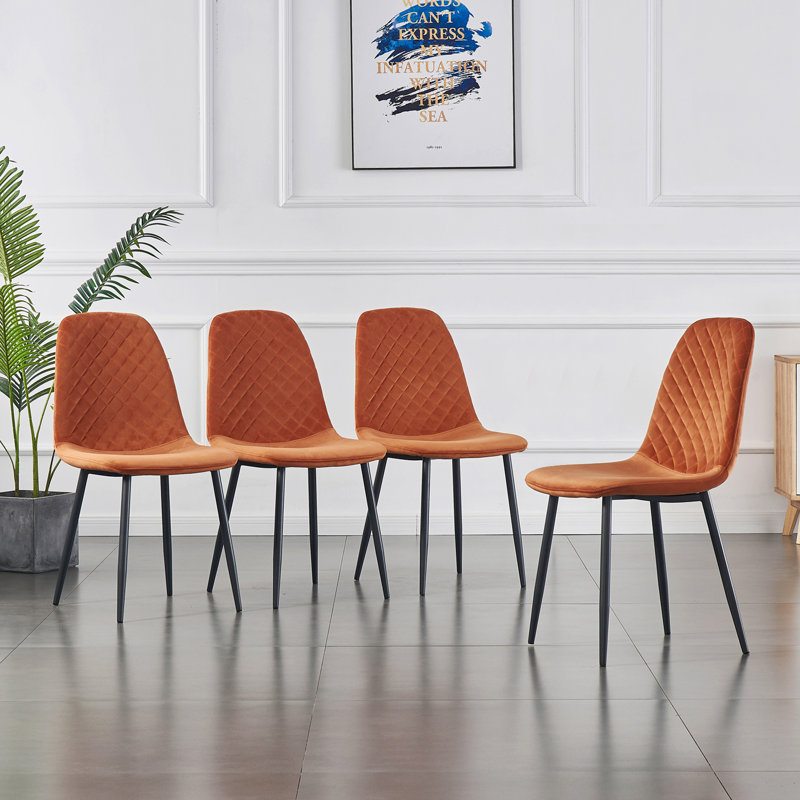 Kaylani Modern Upholstered Dining Chair, Black, Orange Velvet