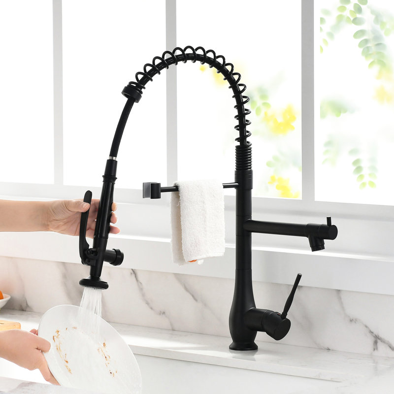 Kitchen Sink Faucet Pull-Down Black - Single Handle, Ceramic Filler, Finish Commercial All Brass, Finish, Pull Down , Hot And Cold Water