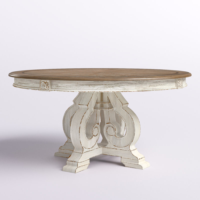 Table de salle à manger à piédestal 60 po Everly, Brun, Blanc antique