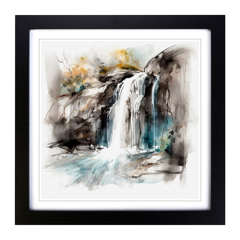 Waterfall Gestural Art - Framed Print, Black
