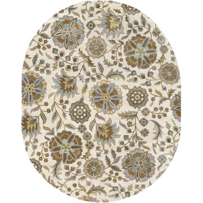 Elsberry Floral Hand-Tufted Wool Demin/Light Gray/Tan Area Rug