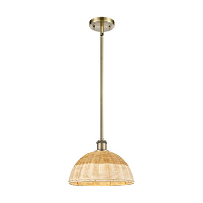 Mini luminaire suspendu 1 tige 12 po Ballston - Bristol Natural II - finition laiton antique - abat-jour naturel