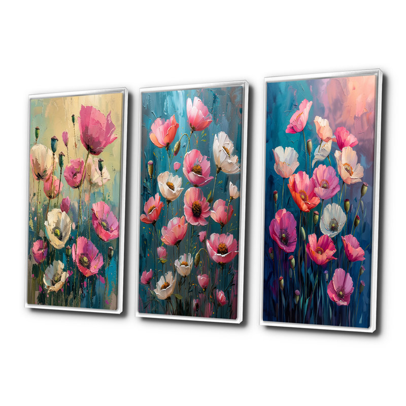 «Pink Vibrant Symphony Poppies I» - Collection de reproductions sur toile Poppies Large, H 28 po x l 36 po, Blanc