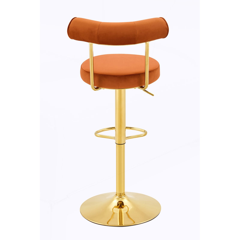 Chaise de bar rembourrée pivotante réglable, Orange rouillé / or