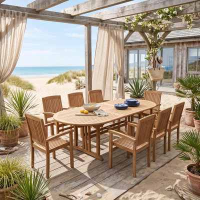 9 Piece Oval Extendable Teak Outdoor Patio Dining Set