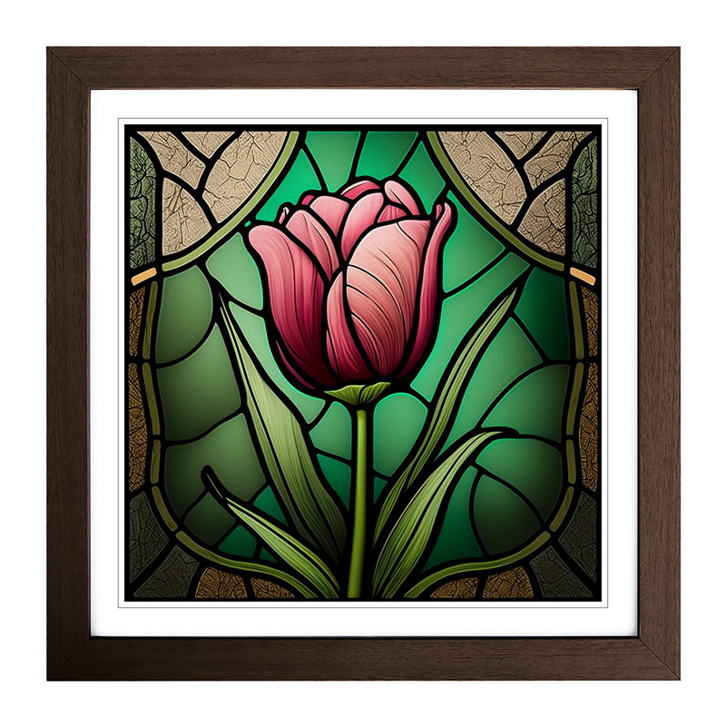 Tulip Flower Stained Glass Effect - Framed Print, Walnut