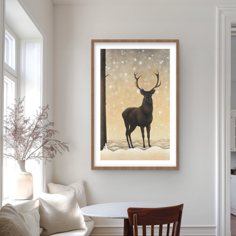Roe Deer in Winter - Snow Livingroom, reproduction encadrée, H 36 po x l 24 po, Brun