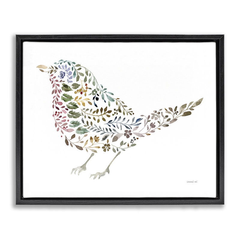 «Floral Nature Bird», art mural encadré par Danhui Nai, H 17 po x l 21 po, Noir, noir, noir, noir