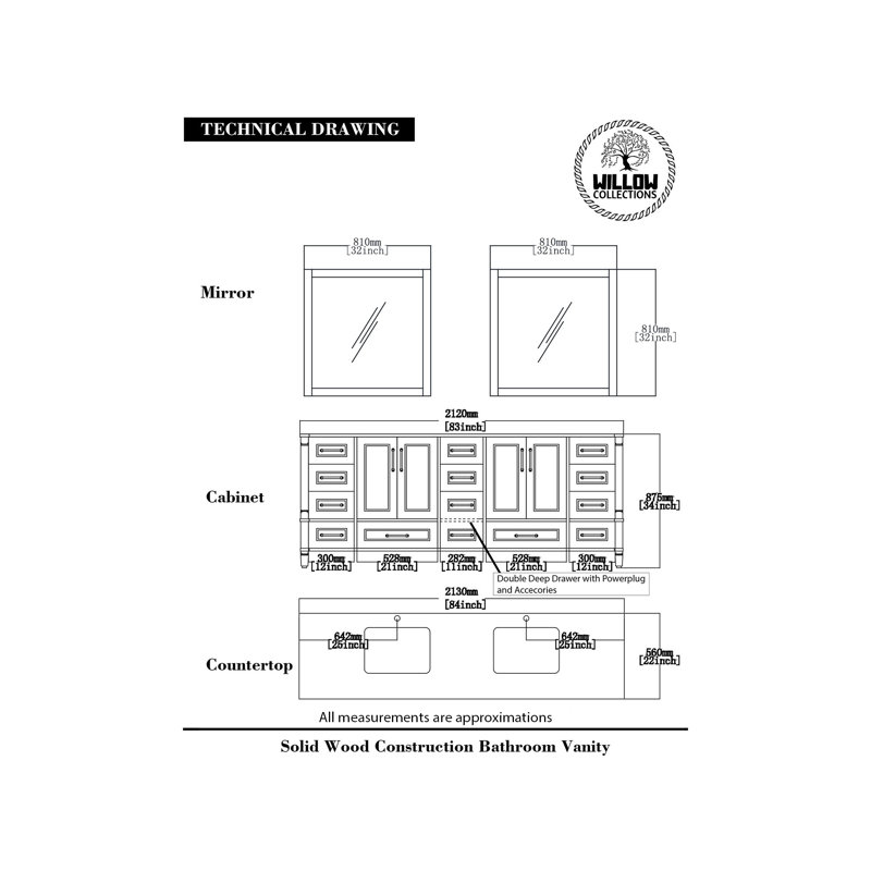 Aberdeen 84'' Double Bathroom Vanity with Quartz Top, Empira