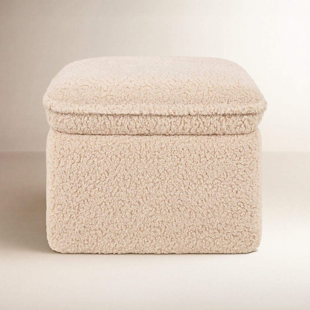 22" Storage Ottoman, Chai Shearling
