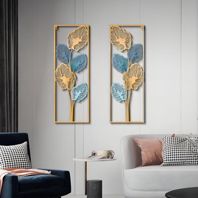 Golden Leaf Metal Wall Art Decor, Modern Chinese Style Iron Wall Hanging for Home Decor