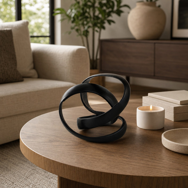 Decorative Metal Knot Sculpture Figurine for Home Decor - Modern Decorative Object for Shelf Display or Living Room Decoration - 8"