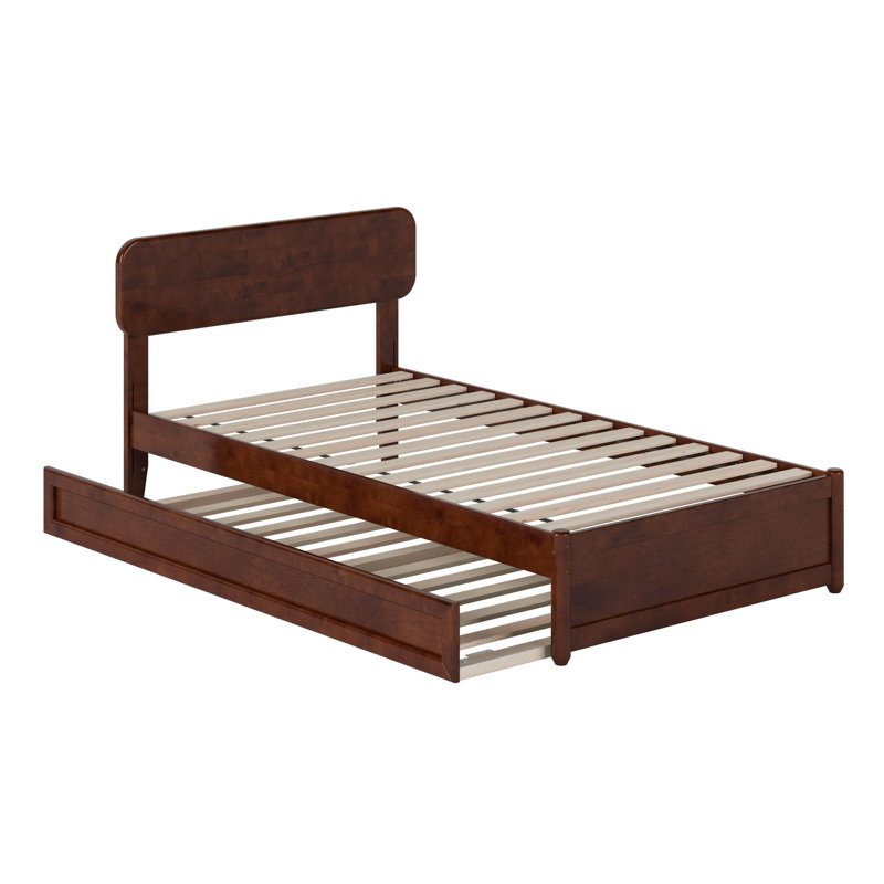 Ause Solid Wood Platform Bed with Matching Trundle, Walnut, Twin