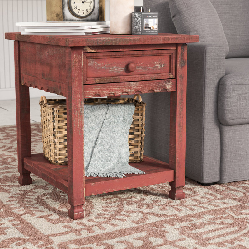 Table de bout en bois massif avec rangement Arkadia, Rouge