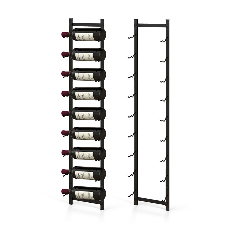 Danice 9 Bottle Wall Mounted Wine Bottle Rack in Black, 43" H x 8.5" W x 5.5" D