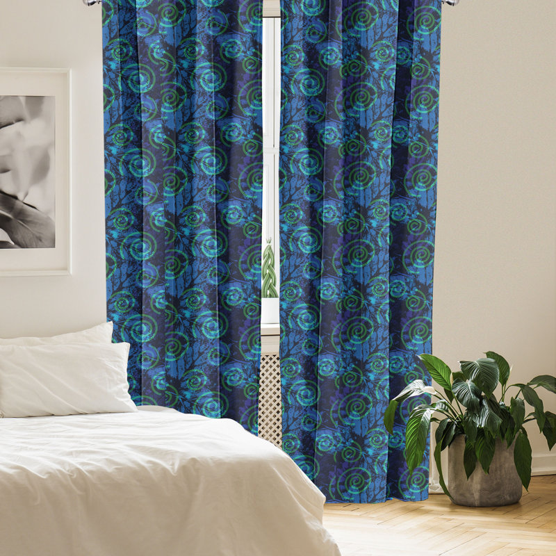 East Urban Home Abstract 4-Panel Curtains, Imprints Pattern of Leafs Blue Indigo and Green 77012, 56'' W x 63'' L