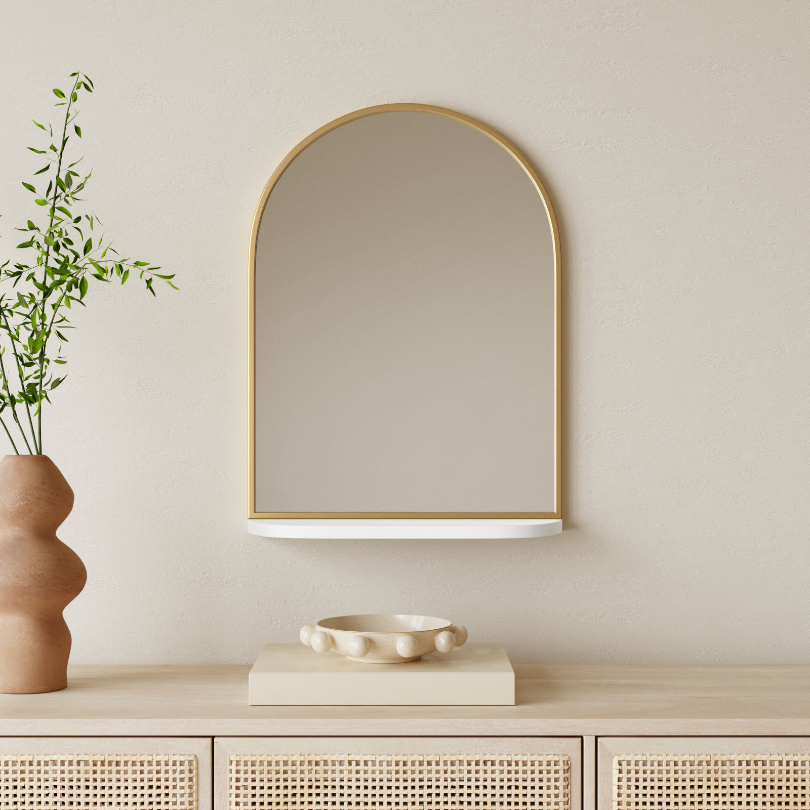 Jordie Accent Mirror, 28" H x 20" W, White/Brass