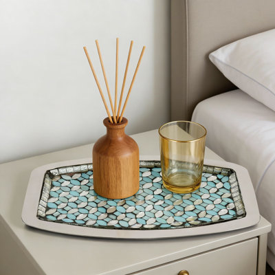 Plateau en mosaïque en verre fait à la main pour meuble-lavabo et décoration intérieure, organisateur en acier inoxydable avec incrustation artisanale