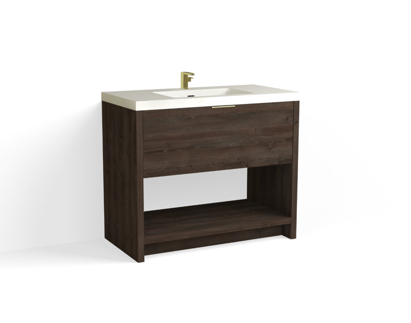 Vista 42" W Freestanding Single Bathroom Vanity, White Nanomatte/Matte Black, White Gloss, Single-Hole
