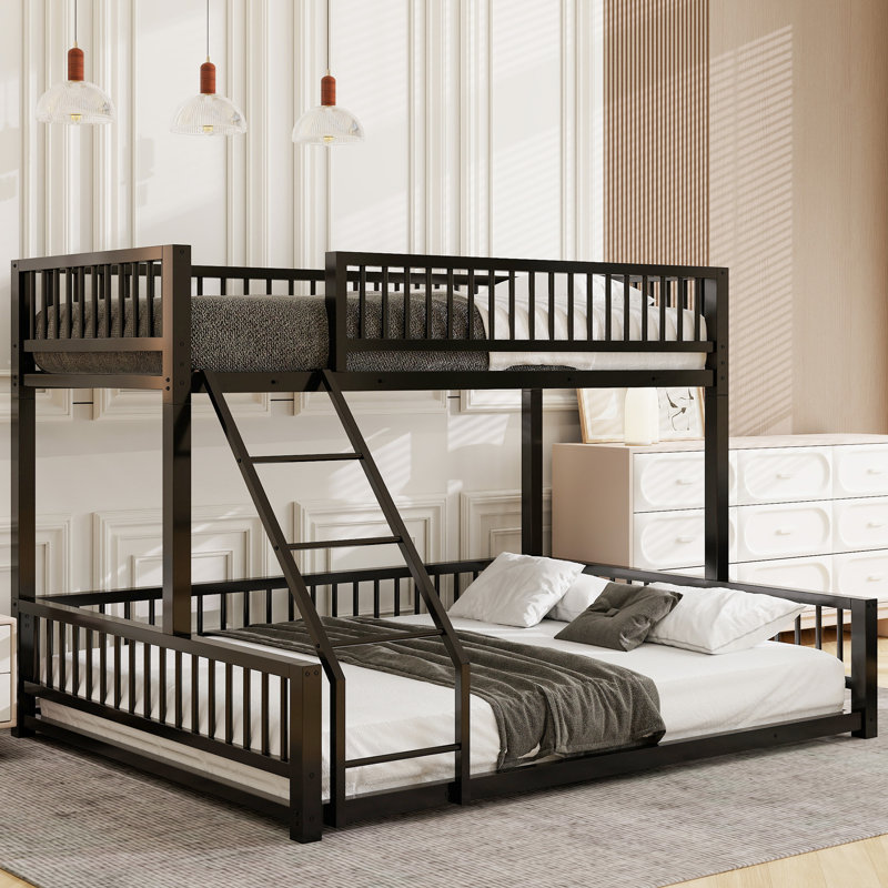 Space-Saving Twin XL Over Queen Bunk Bed Frame with Ladder & Safety Guardrails – Easy Assembly, Heavy Duty Metal Construction, Black