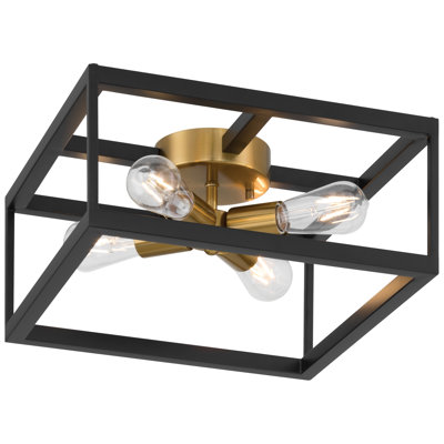 Plafonnier encastré 4 lumières Nikki - noir, finition laiton brossé antique