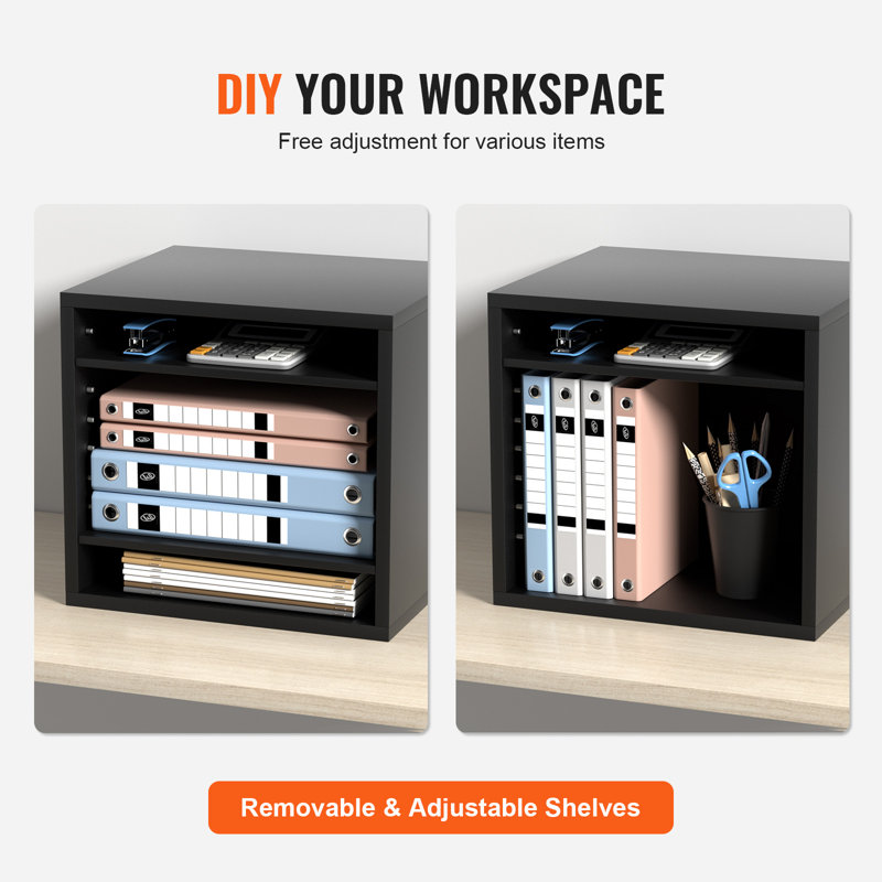 Black Wood 5-Compartment Adjustable Literature Organizer
