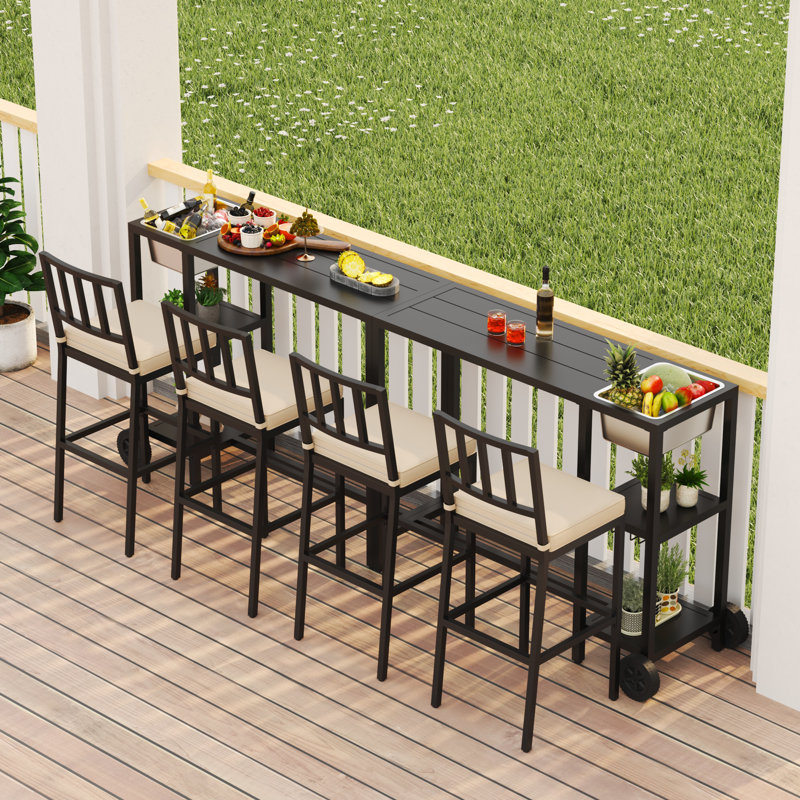 Ensemble de bar 6 pièces pour l'extérieur, 2 tables de bar avec roulettes, 4 tabourets de bar rembourrés pour le balcon, la cour arrière, le porche 