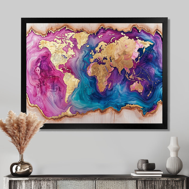 Schuh - Map Wall Art, Single Picture Framed Print, 30" H x 40" W, Black