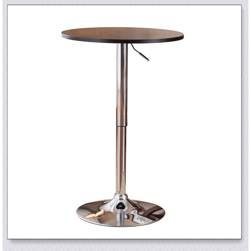 Table de bar réglable noire en bois et métal, Plateau brun / base argentée