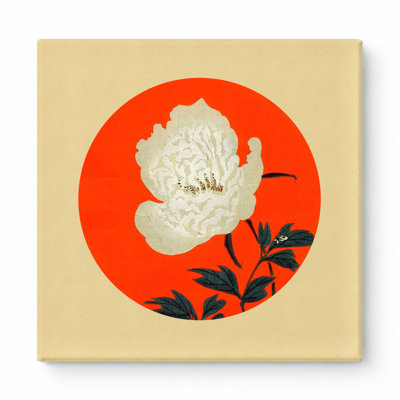 Pivoine blanche sur cercle rouge - art mural carré sur toile